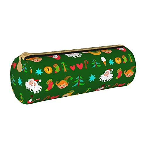 Zylindrisches Federmäppchen aus Leder mit Weihnachtsmuster, tragbares Federmäppchen für die College-Schule von Lawenp
