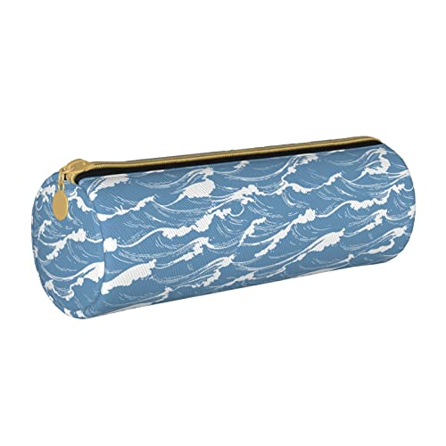 Zylindrisches Federmäppchen aus Leder mit Wellenmuster, tragbare Bleistift-Aufbewahrungstasche, Stifttasche, Schulbedarf von Lawenp