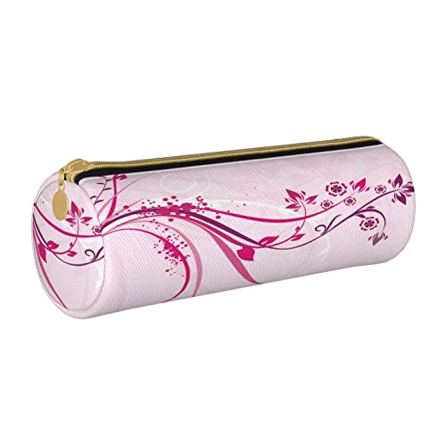 Zylindrisches Federmäppchen aus Leder mit Zweigen und Blumenmuster, tragbar, Büromaterial, Stiftebeutel, Schulbedarf von Lawenp