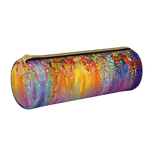 Zylindrisches Federmäppchen aus Leder mit abstraktem Blumenmuster, strapazierfähiger Büromaterialbeutel, Aufbewahrungsbox für Schreibwaren von Lawenp