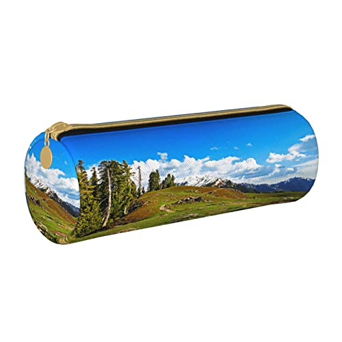 Zylindrisches Federmäppchen aus Leder mit blauem Himmelsmuster, strapazierfähiges Büromaterial, Federmäppchen, Schulbedarf von Lawenp