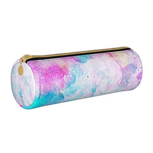 Zylindrisches Federmäppchen aus Leder mit Buntem Aquarellmuster, tragbarer Büromaterialbeutel, Schreibwarenbox, Aufbewahrungsbox von Lawenp