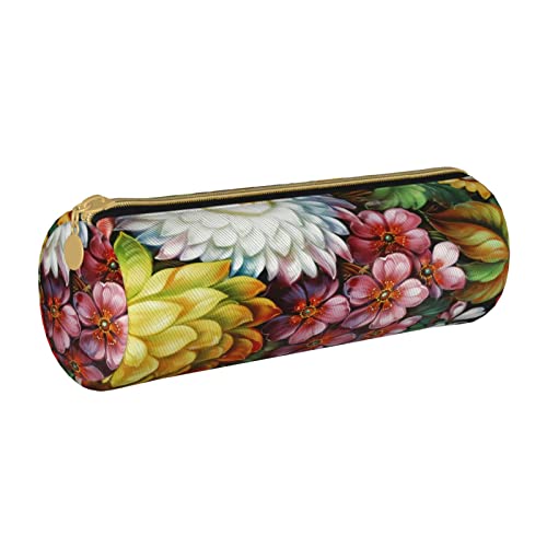 Zylindrisches Federmäppchen aus Leder mit Buntem Blumenmuster, tragbarer Büromaterialbeutel, Schreibwarenbox, Aufbewahrungsbox von Lawenp