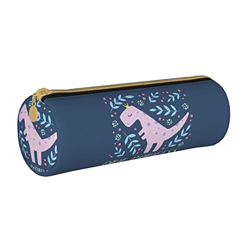 Zylindrisches Federmäppchen aus Leder mit niedlichem Dinosaurier-Karikaturmuster, tragbare Bleistift-Aufbewahrungstasche, Federmäppchen, Schulbedarf von Lawenp
