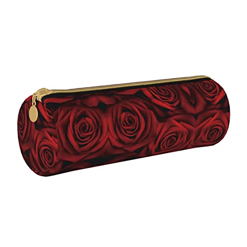 Zylindrisches Federmäppchen aus Leder mit schönem Rosenmuster, tragbarer Büromaterialbeutel, Schreibwarenbox, Aufbewahrungsbox von Lawenp