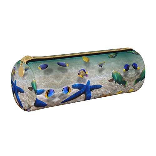 Zylindrisches Federmäppchen aus Leder mit - und Schildkrötenmuster, strapazierfähige Stifte-Aufbewahrungstasche, Stiftetasche, Schulbedarf von Lawenp