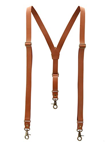 2,5 cm Hosenträger für Herren, weiches Spaltleder, braune Y-Rückseite, bezogen mit superfeiner Faser aus synthetischem PU-Leder, 3 Karabinerhaken - Braun - S,4'10/5'3" 2,5 cm Hosenträger für Herren, weiches Spaltleder, braune Y-Rückseite, bezogen mit superfeiner Faser aus synthetischem PU-Leder, 3 Karabinerhaken - Braun - S,4'10/5'3" von Lawevan