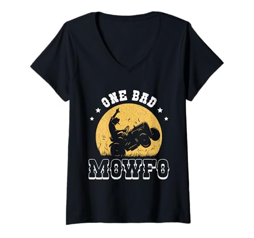 Damen One Bad Mowfo Funny Lawn Mowing Design T-Shirt mit V-Ausschnitt Damen One Bad Mowfo Funny Lawn Mowing Design T-Shirt mit V-Ausschnitt von Lawn Care Mowing Humor Yard Men Women Kids