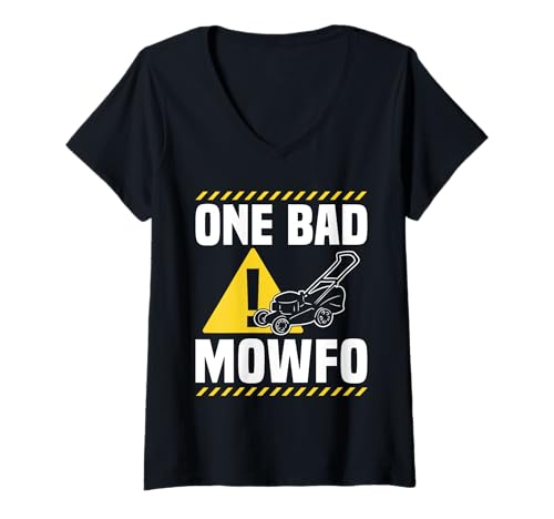 Damen One Bad Mowfo Funny Lawn Mowing Design T-Shirt mit V-Ausschnitt Damen One Bad Mowfo Funny Lawn Mowing Design T-Shirt mit V-Ausschnitt von Lawn Care Mowing Humor Yard Men Women