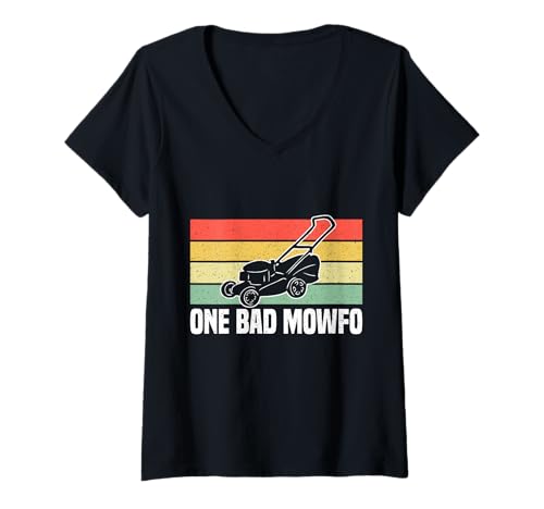 Damen One Bad Mowfo Funny Lawn Mowing Design T-Shirt mit V-Ausschnitt Damen One Bad Mowfo Funny Lawn Mowing Design T-Shirt mit V-Ausschnitt von Lawn Care Mowing Humor Yard Men Women