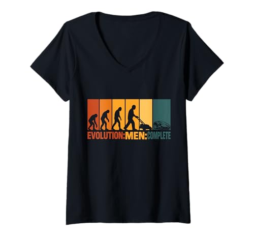 Damen Evolution Roboter-Rasenmäher T-Shirt mit V-Ausschnitt von Lawn Mower Lawn Mowing