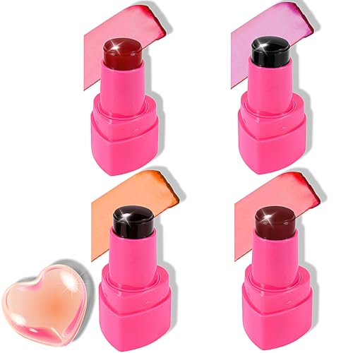 4 Stück Jelly Blush, Blush Stick, Cream Blush, Jelly Blush Essence, Rouge Stick Set Water Jelly Tint Stick Rouge Stick Nicht Klebend, 3-in-1 leicht Verschmieren, Niedliches Mädchen von Lawqiny