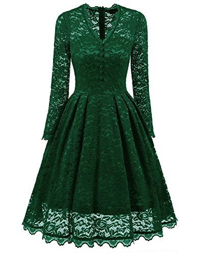 Herbst V-Ausschnitt lace Retro Kleid Home Kleidung Casual von Lay U Home