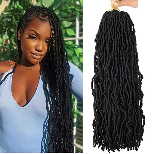 7 Packs 24 Inch Soft Locs Crochet Hair Pre Looped Faux Locs Crochet Braids 126 Stands Curly Wavy Goddess Locs for Butterfly Crochet hair for Black Women (24 Inch (Pack of 7), 1B) von Layashow