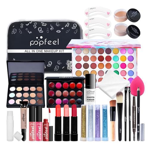 Layhou Make-up-Set Kosmetikset mit Schminktasche für Anfänger Concealer Creme Puderpalette Lidschattenpalette Lippenstift Lipgloss Make-up-Pinsel-Set Augenbrauenstift von Layhou