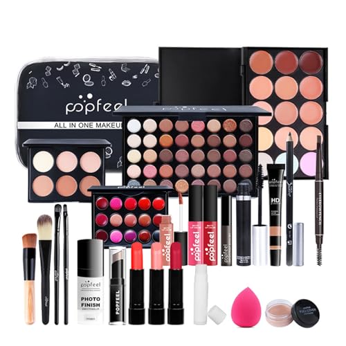 Layhou Make-up-Set Kosmetikset mit Schminktasche für Anfänger Concealer Creme Puderpalette Lidschattenpalette Lippenstift Lipgloss Make-up-Pinsel-Set Augenbrauenstift von Layhou