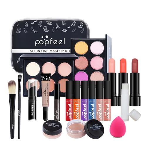 Layhou Make-up-Set Kosmetikset mit Schminktasche für Anfänger Concealer Creme Puderpalette Lidschattenpalette Lippenstift Lipgloss Make-up-Pinsel-Set Augenbrauenstift von Layhou