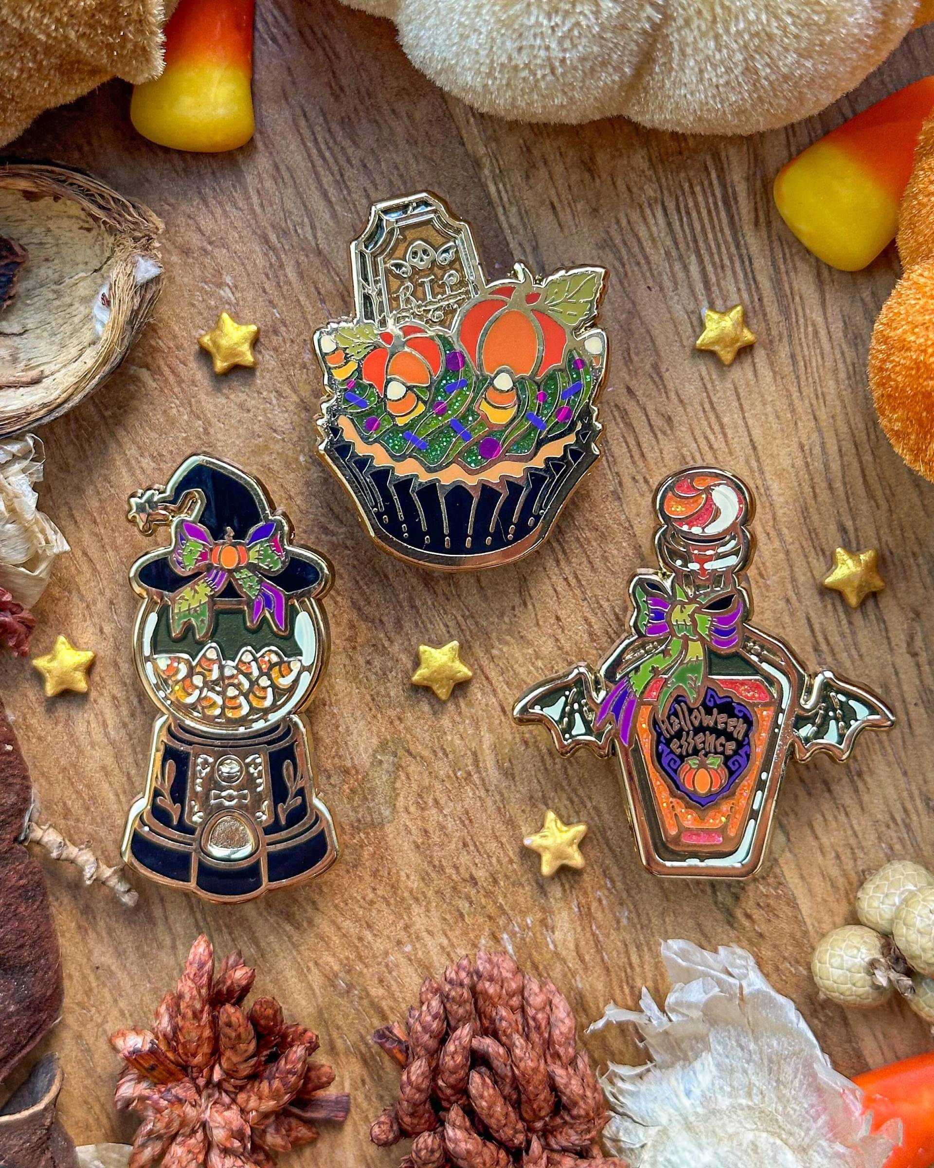 Halloween Set Emaille-Pin. Emaille Pin. Witchy Zuckermais. Anstecker. Pins. Glitzer. Stifte Gesetzt. Halloweens von LaylaAshtarShrine