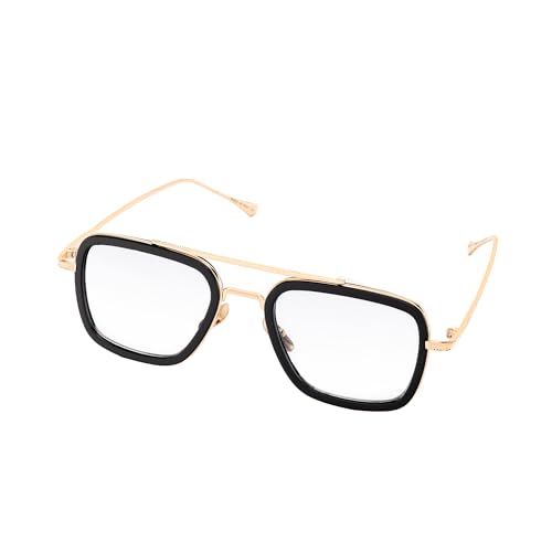 Layoners Infinity Herren-Sonnenbrille, UV400-Schutz, Quadratische Gläser, Leicht, Metall, Kunststoff, Universelle Passform, Trendig (Gold/Durchsichtig) von Layoners