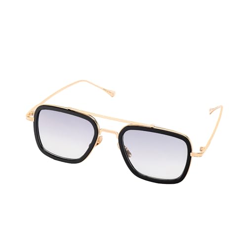 Layoners Infinity Herren-Sonnenbrille, UV400-Schutz, Quadratische Gläser, Leicht, Metall, Kunststoff, Universelle Passform, Trendig (Gold/Violett) von Layoners