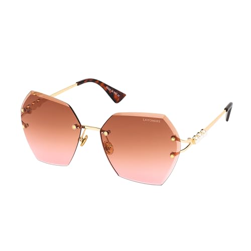 Layoners Xena Damen Sonnenbrille, UV400-Schutz, Dünne Verlaufsgläser, Übergröße, Rahmenlos, Universelle Passform (Rosa) von Layoners