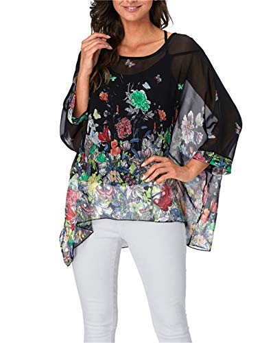 LazLake Bluse Damen Strandtunika Boho Chiffon Blusen Fledermaus Oberteil Locker Batwing Tops ED-Bianfu-332 von LazLake