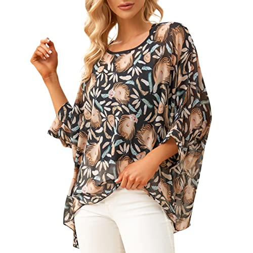 LazLake Bohemian Boho Hippie Chiffon Tunika Bluse Batwing Fledermaus Shirt Damen Schulterfrei Batwing Bluse Shirt Top ED-Bianfu-4405 von LazLake