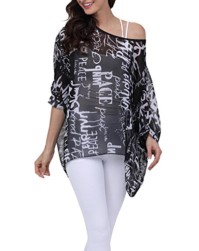 LazLake Damen Chiffon Bluse Lose Shirt Blumen Tunika Fledermaus Batwing Tops 281 von LazLake