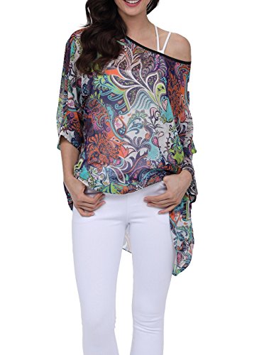 LazLake Damen Chiffon Bluse Lose Shirt Blumen Tunika Fledermaus Batwing Tops 284 von LazLake