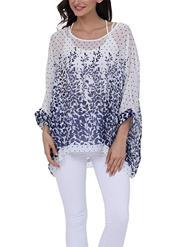 LazLake Damen Chiffon Bluse Lose Shirt Blumen Tunika Fledermaus Batwing Tops 287 von LazLake