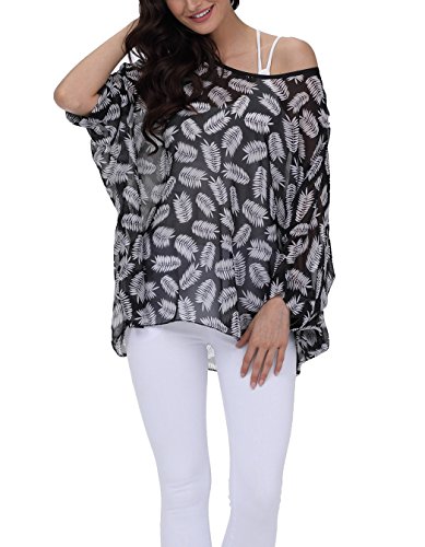 LazLake Damen Chiffon Bluse Lose Shirt Blumen Tunika Fledermaus Batwing Tops 292 von LazLake