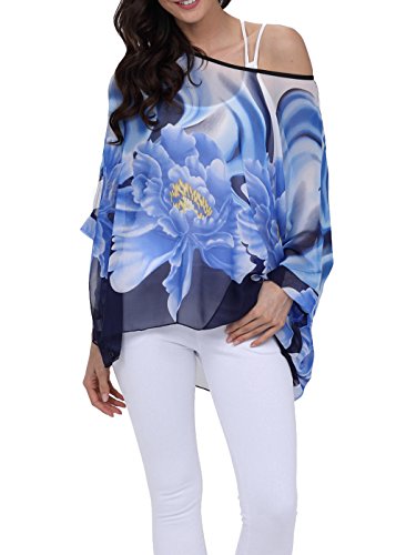 LazLake Damen Chiffon Bluse Lose Shirt Blumen Tunika Fledermaus Batwing Tops 296 von LazLake