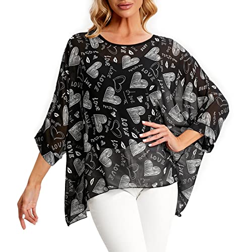 LazLake Damen Sommer Böhmische Flügel Ärmel Chiffon Bluse Kurzarm Strand Beiläufige Shirt Bat Sleeve Lose Hemd T Shirt Tops ED-Bianfu-4418 von LazLake