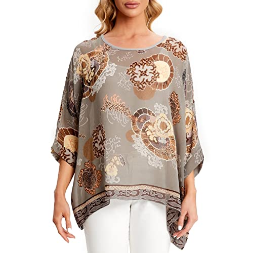 LazLake Muttertagsgeschenk Geschenke für Frauen Bluse Chiffon Fledermaus Shirt Damen Blumen Fledermausärmel Sommer 3/4 Arm Stand Top ED-Bianfu-4423 von LazLake