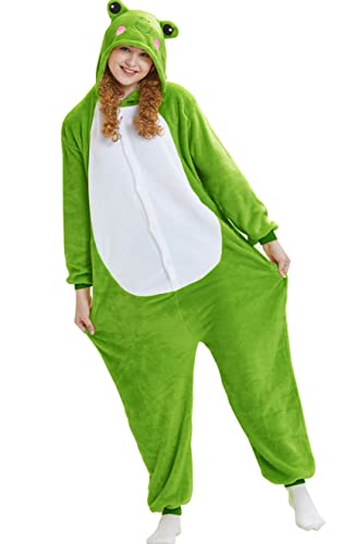 LazLake Pyjama Cosplay Tier Onesie Body Nachtwäsche Kleid Overall Animal Sleepwear Erwachsene Jumpsuit Costume Halloween-Kostüm für Damen, Herren und Jugendliche LDE SHL8-Dark Qingwa-M von LazLake