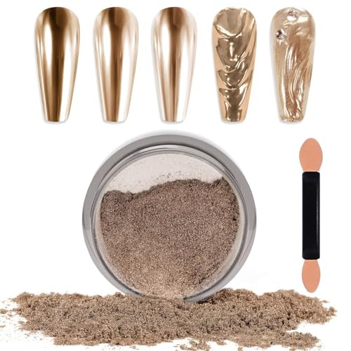 Laza Chrom Nagel Pulver Spiegel Effekt Metallischer Staub Holographischer Glitter Glasierte Maniküre Dekoration Reflektierendes Pigment für DIY Gel Polish Nail Art, Harz Handwerk mit Champagner Gold von Laza