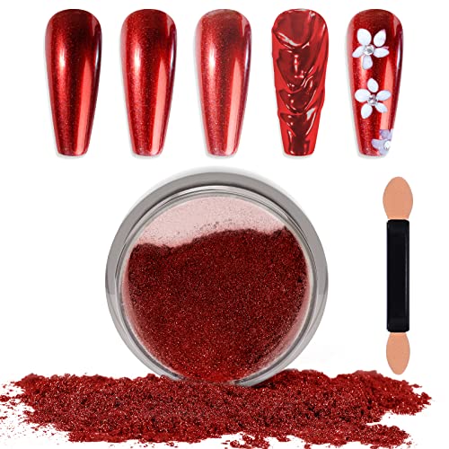 Laza Chrome Nagel Pulver Spiegel Effekt Metallic Staub Holographische Glitter Glasierte Maniküre Dekoration Reflektierendes Pigment für DIY Gel Polish Nail Art, Harz Handwerk, Geschenke-Rot von Laza