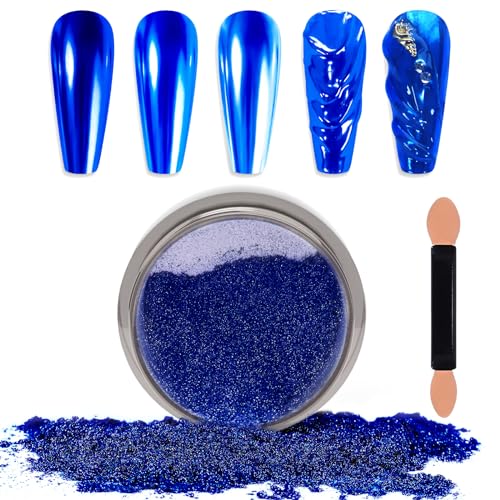 Laza Chrome Nagel Pulver Spiegel Effekt Metallic Staub Holographische Glitter Glasierte Maniküre Dekoration Reflektierendes Pigment für DIY Gel Polish Nail Art, Harz Handwerk, Geschenke für Royal Blue von Laza