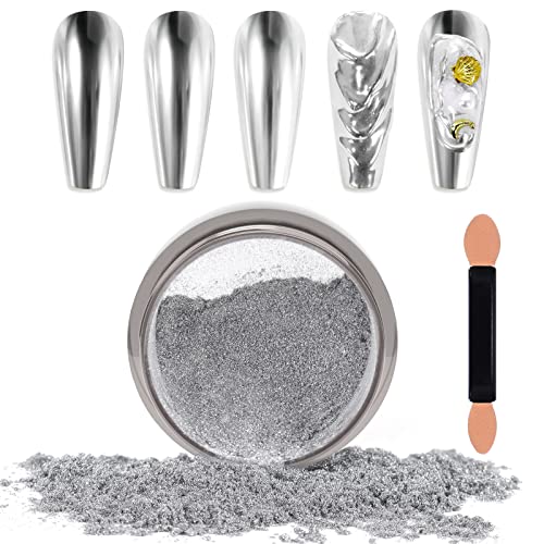 Laza Chrome Nagel Pulver Spiegel Effekt Metallic Staub Holographische Glitter Glasierte Maniküre Dekoration Reflektierendes Pigment für DIY Gel Polish Nail Art, Harz Handwerk, Geschenke für Silber von Laza