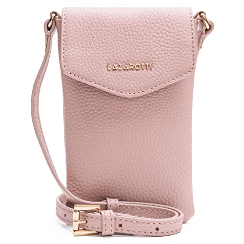 Lazarotti Bologna Damen Leder-Handytasche | Größe 10 x 3,5 x 18 cm für sämtliche gängigen Smartphones | mit längenverstellbarem Umhängeriemen, 3 Kreditkartenfächer & Steckfach auf der Rückseite von Lazarotti