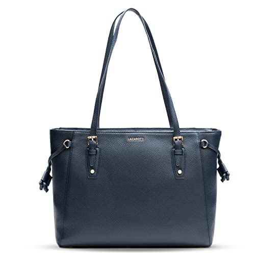 Lazarotti Bologna Leder Shopper Tasche Damen | Tote Bag mit seitlichen Kordelzügen | XL Schultertasche 36 cm von Lazarotti