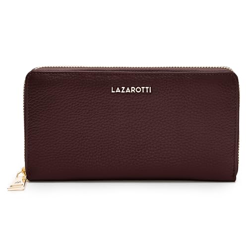 Lazarotti Bologna große Leder Geldbörse Damen | großes Reißverschlussfach, 16 Kartenfächer, Münzfach, RFID-Schutz | 19 x 4 x 10 cm von Lazarotti