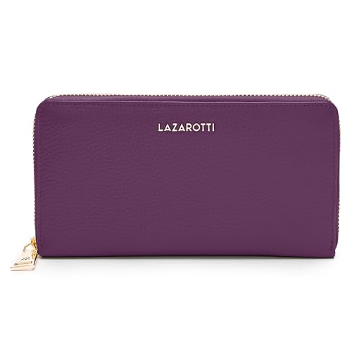 Lazarotti Bologna große Leder Geldbörse Damen | großes Reißverschlussfach, 16 Kartenfächer, Münzfach, RFID-Schutz | 19 x 4 x 10 cm von Lazarotti