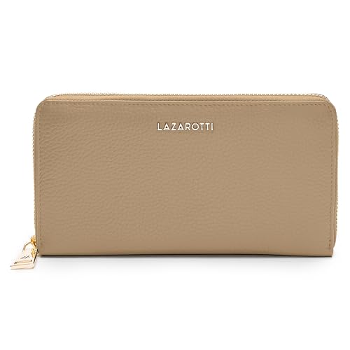 Lazarotti Bologna große Leder Geldbörse Damen | großes Reißverschlussfach, 16 Kartenfächer, Münzfach, RFID-Schutz | 19 x 4 x 10 cm von Lazarotti