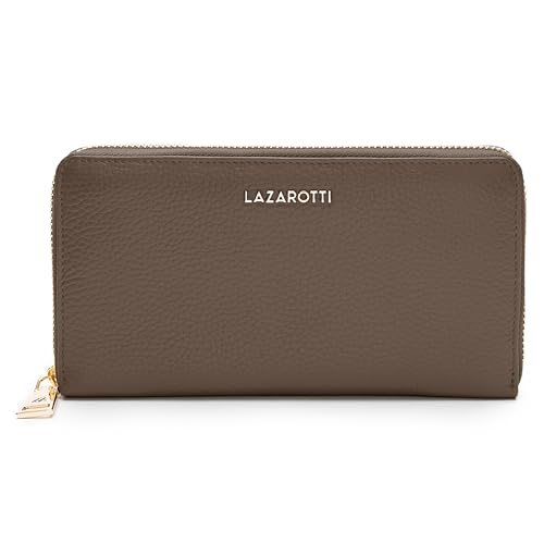 Lazarotti Bologna große Leder Geldbörse Damen | großes Reißverschlussfach, 16 Kartenfächer, Münzfach, RFID-Schutz | 19 x 4 x 10 cm von Lazarotti