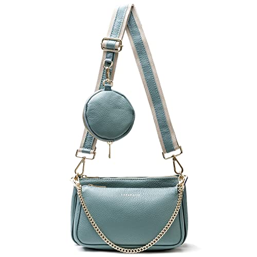 Lazarotti Damen Umhängetasche Milano - blau - Crossbody Bag breiter Gurt echtes Leder - Taschenset goldene Details von Lazarotti