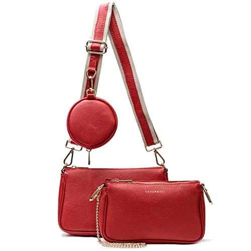 Lazarotti Damen Umhängetasche Milano - rot - Crossbody Bag breiter Gurt echtes Leder - Taschenset goldene Details von Lazarotti