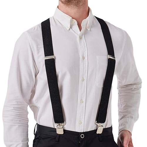 LazarsSpace Strapazierfähige Hosenträger mit X-Rücken für Herren mit vier hochwertigen Clips, 3,5 cm, elastische, verstellbare Träger, Schwarz von LazarsSpace