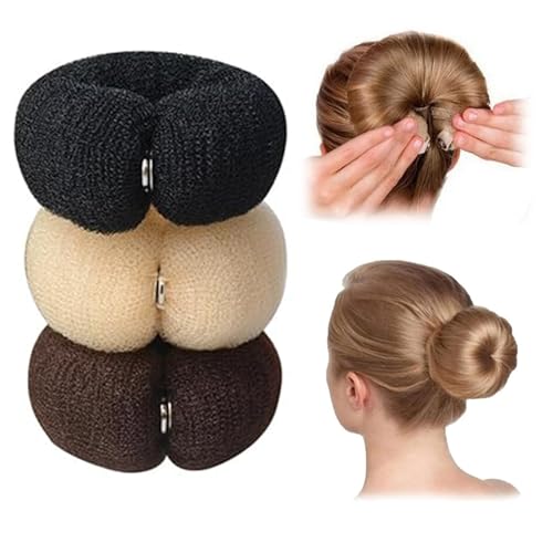 Donut-Haarknoten-Maker-Set, Schaumstoff-Ringformer und Schnapp-Rollen-Dutt-Werkzeug, Haarstyling-Zubehör für Frauen, magischer Dutt-Maker für schnelle Hochsteckfrisuren (Schwarz/Braun/Beige) von Lazdrapel