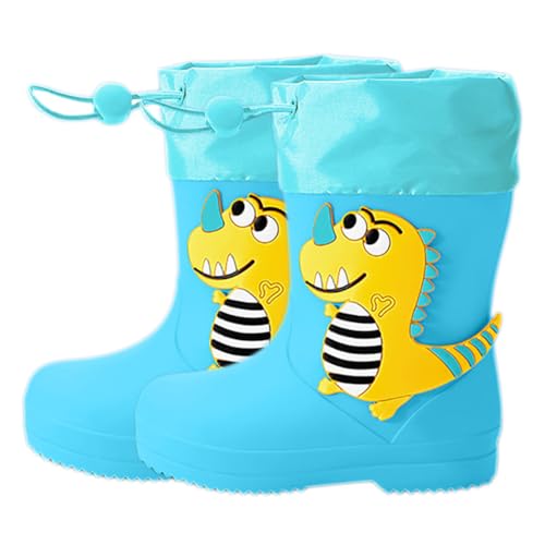 Lazeny Kinder Gummistiefel Jungen Mädchen Regenstiefel mit Kordelzug 3D Tiere EVA Rutschfeste Regenschuhe Rain Boot Wasserdicht Leicht Stiefel Outdoor Regen Stiefe(Blau Dinosaurier) von Lazeny